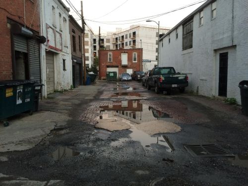 Resident Commissioner Todd Sloves showed the audience this picture of Linden Place alley to show the alley's condition.  ANC6A will make DDOT's list of alley re-development projects available to residents.  Photo:  Todd Sloves