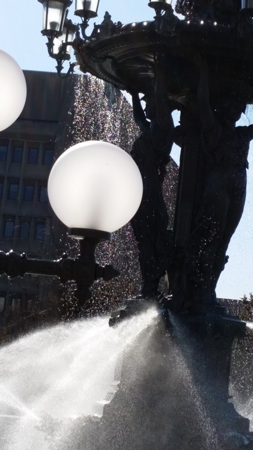 Bartholdi Fountain, circa 4:00pm, Sunday, April 5, 2015.  Designed by Frédéric Auguste Bartholdi, who created the Statue of Liberty, originally made for the 1876 Centennial Exposition in Philadelphia, Pennsylvania.  Corner of Independence Avenue and First Street, SW.